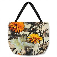 Benjamin Tate Design Orange Flower Print Tote bat in Natural