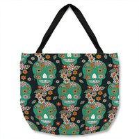 Benjamin Tate Design Embroidery Colorful Simplified Ethnic Flowers & Skull Pattern Tote bat in Natural