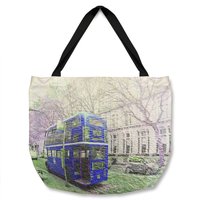 Benjamin Tate Design London Bus Behind Blue Tote bat in Natural