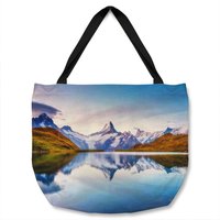 Benjamin Tate Design Panoramic view of the Mt. Schreckhorn & Wetterhorn Designer Tote bat in Natural