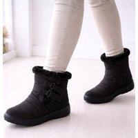 ABSOLUTE FOOTWEAR Women's Easy Slip On Faux Fur Touch & Close Winter Ankle Boots in Black | Size: 5