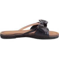 ABSOLUTE FOOTWEAR Women's Easy Slip On Bow Design Peep Toe Summer Holiday Slider Sandals in Black | Size: 5