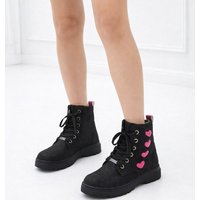 ABSOLUTE FOOTWEAR Girl's Childrens Low Heel Lace Up Glitter Ankle Boot with Heart Design in Black | Size: Infant 13
