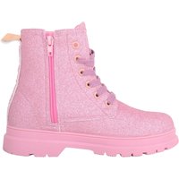 ABSOLUTE FOOTWEAR Women's Childrens Low Heel Lace Up Glitter Ankle Boot with Heart Design in Fuchsia | Size: 4