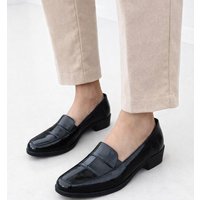 ABSOLUTE FOOTWEAR Women's Easy Slip On Faux Patent Leather Comfort Heeled Shoe in Black | Size: 6