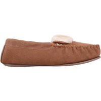 SNUGRUGS Women's Suede Moccasins with Wool Lining & Rubber Sole in Camel | Size: 8