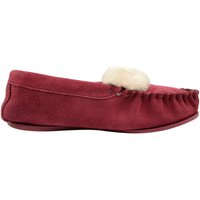 SNUGRUGS Women's Suede Moccasins with Wool Lining & Rubber Sole in Crimson | Size: 4