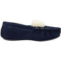 SNUGRUGS Women's Suede Moccasins with Wool Lining & Rubber Sole in Navy | Size: 4