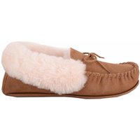 SNUGRUGS Women's Genuine Sheepskin Lined Moccasin Slipper with Rubber Sole in Tan | Size: 8