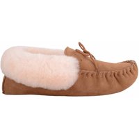 SNUGRUGS Women's Genuine Sheepskin Lined Moccasin Slipper with Soft Sole in Tan | Size: 8