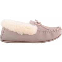 ABSOLUTE FOOTWEAR Women's Womens Wool Lined Suede Moccasin with Wool Cuff & Hard Sole in Stone | Size: 8