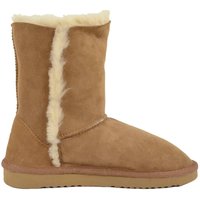SNUGRUGS Women's Double Faced Sheepskin Mid Calf Outdoor Boot with Button Detail in Tan | Size: 8
