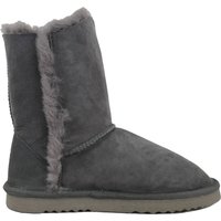 SNUGRUGS Women's Double Faced Sheepskin Mid Calf Outdoor Boot with Button Detail in Grey | Size: 3