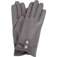SNUGRUGS Women's Genuine Soft Leather Gloves with Piping & Contrast Button Detail in Grey | Size: Medium