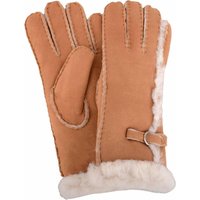 SNUGRUGS Women's Sheepskin Glove with Wool Trim & Buckle Detailing in Tan | Size: Large