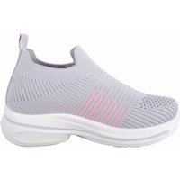 ABSOLUTE FOOTWEAR Girl's Childrens Infants Easy Slip On Lightweight Knitted Leisure Trainers in Grey | Size: Infant 10