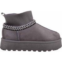 ABSOLUTE FOOTWEAR Women's Easy Slip On Platform Bootee with Knitted Ankle Collar in Grey | Size: 6