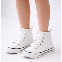 ABSOLUTE FOOTWEAR Girl's Childrens Lace Up High Top Canvas Trainer with Platform Sole in White | Size: Infant 9