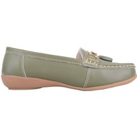 ABSOLUTE FOOTWEAR Women's Slip On Casual Leather Loafer / Deck / Boat Shoes / Sandals in Olive | Size: 8