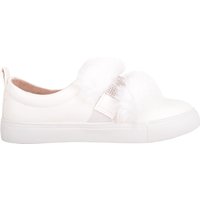 ABSOLUTE FOOTWEAR Girl's Childrens Kids Slip On Faux Leather & Faux Fur Diamante Trainers Pumps in White | Size: Infant 11