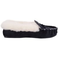 SNUGRUGS Women's Slip On Suede Moccasins with Wool Cuff & Rubber Sole. Made in UK in Navy | Size: 3