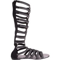 ABSOLUTE FOOTWEAR Girl's Childrens Knee High Gladiator Strappy Diamante Jewel Sandals Shoes in Black | Size: Infant 13