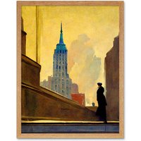 Artery8 Wall Art Print 5th Avenue New York At Sunrise Watercolour Painting Art Framed in Light Oak | Size: W12" x H16"
