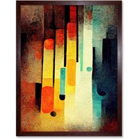 Artery8 Wall Art Print Acid Jazz Retro Colourful Boho Abstract Art Framed in Brown | Size: W12" x H16"