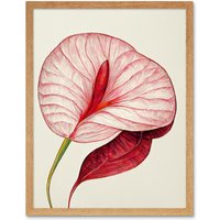 Artery8 Wall Art Print Single Red Laceleaf Flower Anthurium Art Framed in Light Oak | Size: W12" x H16"