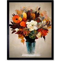 Artery8 Wall Art Print Autumn Field Flower Bouquet In Vase Modern Painting Art Framed in Black | Size: W12" x H16"
