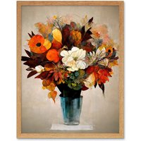 Artery8 Wall Art Print Autumn Field Flower Bouquet In Vase Modern Painting Art Framed in Light Oak | Size: W12" x H16"