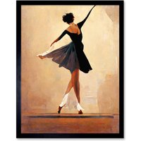 Artery8 Wall Art Print Graceful Ballet Dancer In Black Dress Art Framed | Size: W12" x H16"