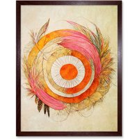 Artery8 Wall Art Print Abstract Dreamcatcher With Feathers In Soft Pastel Palette Art Framed in Brown | Size: W12" x H16"