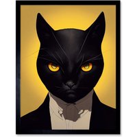 Artery8 Wall Art Print Le Chat Noir Black Cat Tuxedo Yellow Portrait Art Framed | Size: W12" x H16"