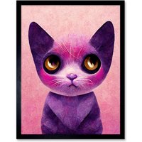 Wall Art Print Cute Kawaii Cat Portrait & Kids Art Framed in | Size: W12" x H16"