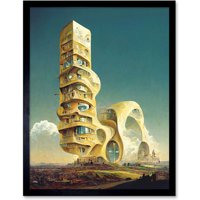Artery8 Wall Art Print Surrealism Modern Architecture Palace Art Framed in Black | Size: W12" x H16"