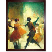 Artery8 Wall Art Print 1950's Jazz Club Dancers Degas Style Painting Art Framed in Brown | Size: W12" x H16"