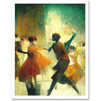 Artery8 Wall Art Print 1950's Jazz Club Dancers Degas Style Painting Art Framed in White | Size: W12" x H16"