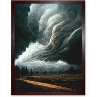 Artery8 Wall Art Print The Storm Rolls In Oil Painting Clouds Countryside Art Framed in Brown | Size: W12" x H16"