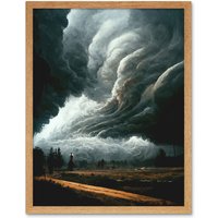 Artery8 Wall Art Print The Storm Rolls In Oil Painting Clouds Countryside Art Framed in Light Oak | Size: W12" x H16"