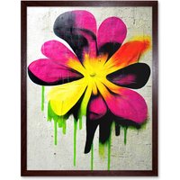 Artery8 Wall Art Print Vibrant Street Art Graffiti Spray Paint Flower On Framed in Brown | Size: W12" x H16"