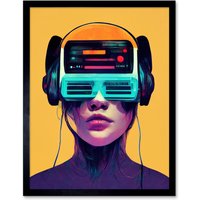 Artery8 Wall Art Print The Gamer Streaming VR Headset Retro Futurist Kids Art Framed in Black | Size: W12" x H16"