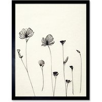 Artery8 Wall Art Print Stylish Minimalist Flower Line Drawing With Black Ink Art Framed | Size: W12" x H16"