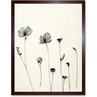 Artery8 Wall Art Print Stylish Minimalist Flower Line Drawing With Black Ink Art Framed in Brown | Size: W12" x H16"