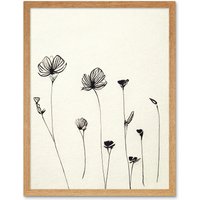 Artery8 Wall Art Print Stylish Minimalist Flower Line Drawing With Black Ink Art Framed in Light Oak | Size: W12" x H16"