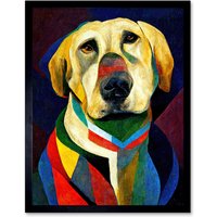 Artery8 Wall Art Print Kandinsky's Dog Abstract Multi-Coloured Oil Painting Art Framed in Black | Size: W12" x H16"