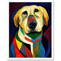 Artery8 Wall Art Print Kandinsky's Dog Abstract Multi-Coloured Oil Painting Art Framed in White | Size: W12" x H16"