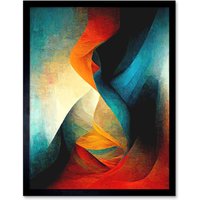 Artery8 Wall Art Print Abstract Modern Painting Red Blue Orange Art Framed in Black | Size: W12" x H16"