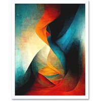 Artery8 Wall Art Print Abstract Modern Painting Red Blue Orange Art Framed in White | Size: W12" x H16"
