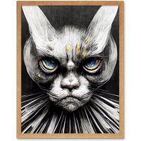 Artery8 Wall Art Print The Sultan Of Cat Land Fantasy Gothic Cat Portrait Art Framed in Light Oak | Size: W12" x H16"